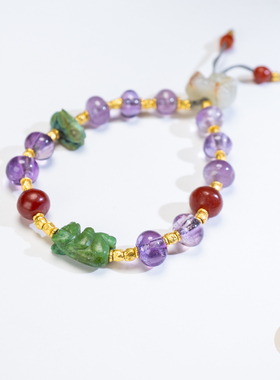 水晶玛瑙和田玉松石24k多宝手链