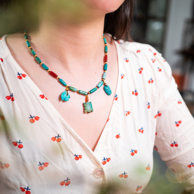 保真收藏级战国绿松石管珠项链