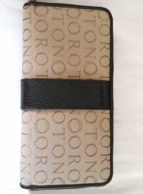 微瑕清货澳洲零钱包女帆布品牌oroton提花布配真皮拉链长款钱包