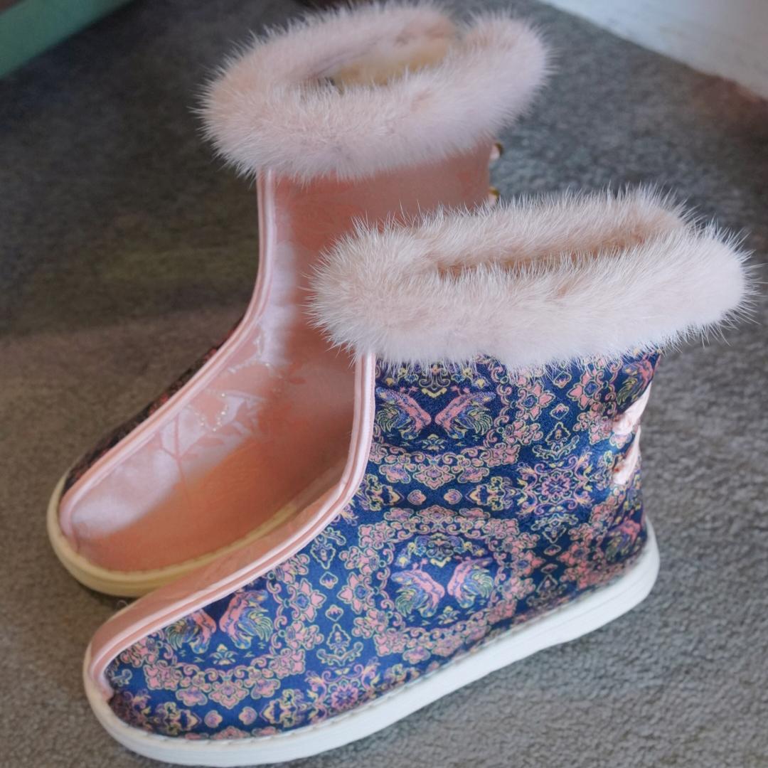 平底棉窝窝青囍纯羊毛填充