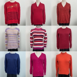 2古着vintage 毛衣女士秋冬纯色针织条纹通勤柔软安哥拉貂绒兔毛