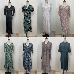82古着vintage 桑蚕丝夏季休闲小个子女士真丝宽松复古碎花连衣裙