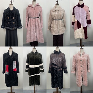 1古着Vintage冬季中式羊羔毛宽松皮毛一体羊剪绒保暖女士加厚外套