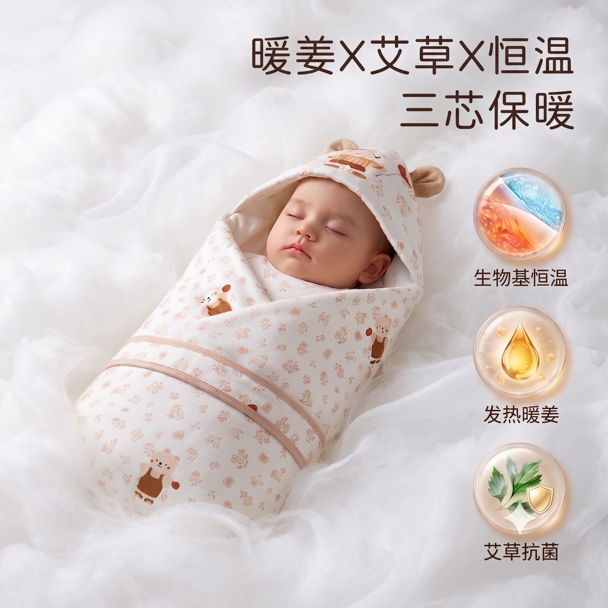 新生儿纯棉连帽保暖防风抱被