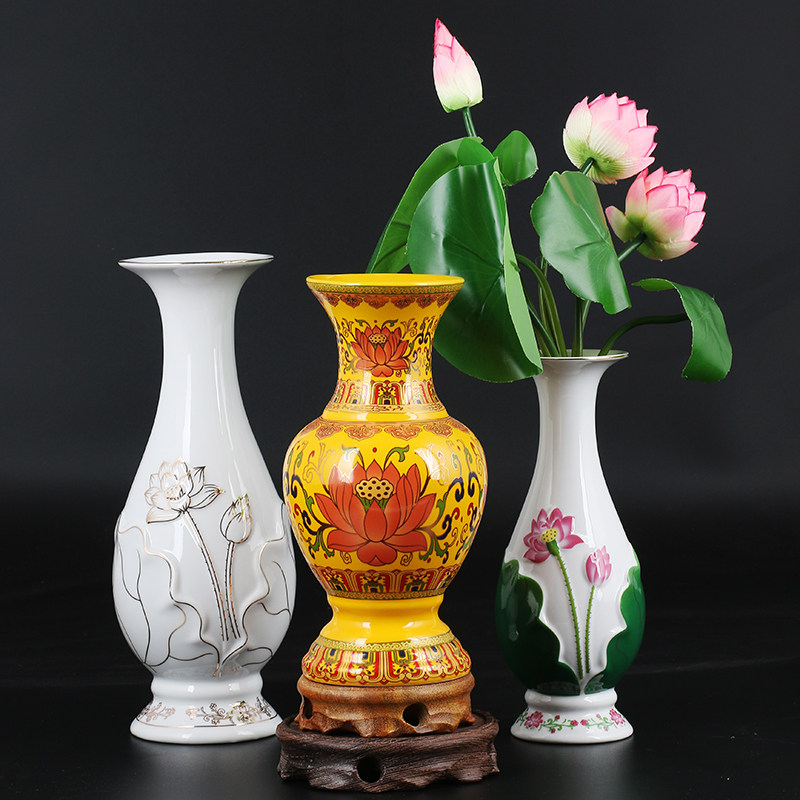 观音净水瓶供佛陶瓷花瓶描金插花瓶佛堂家居供具莲花百合佛花瓶