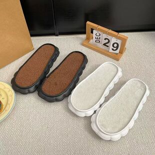 云朵鞋底手工钩编冰条线仿皮草线拖鞋diy亚麻羊羔绒鞋底秋冬防滑