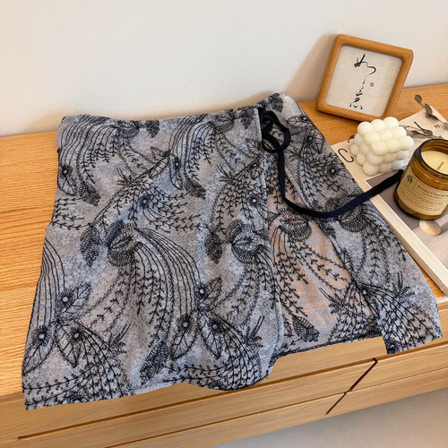 复古蕾丝提花绑带中长桑穿屁帘