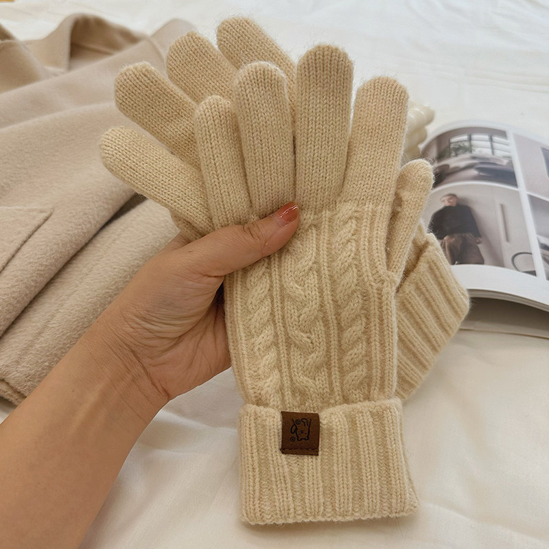 针织加绒秋冬季保暖手套可触屏