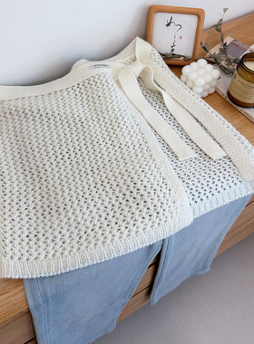 韩版纯色羊毛混纺针织屁帘镂空毛线秋冬叠穿裙帘圭高级感系带披肩