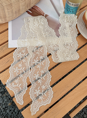 欧式宫廷风小花蕾丝飘带刺绣长条纯色发带花边丝巾春夏INS风发带