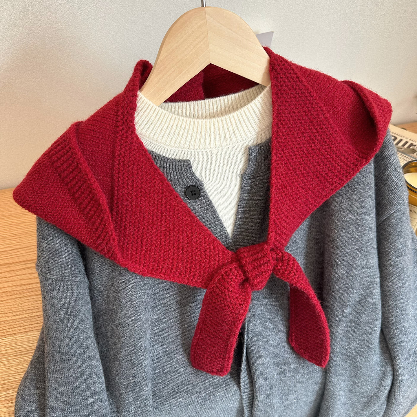 韩版百搭红色针织围巾围巾帽子