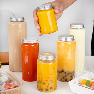 250ml-650ml圆形一次性奶茶杯本宫瓶带盖透明吸管密封外卖塑料瓶