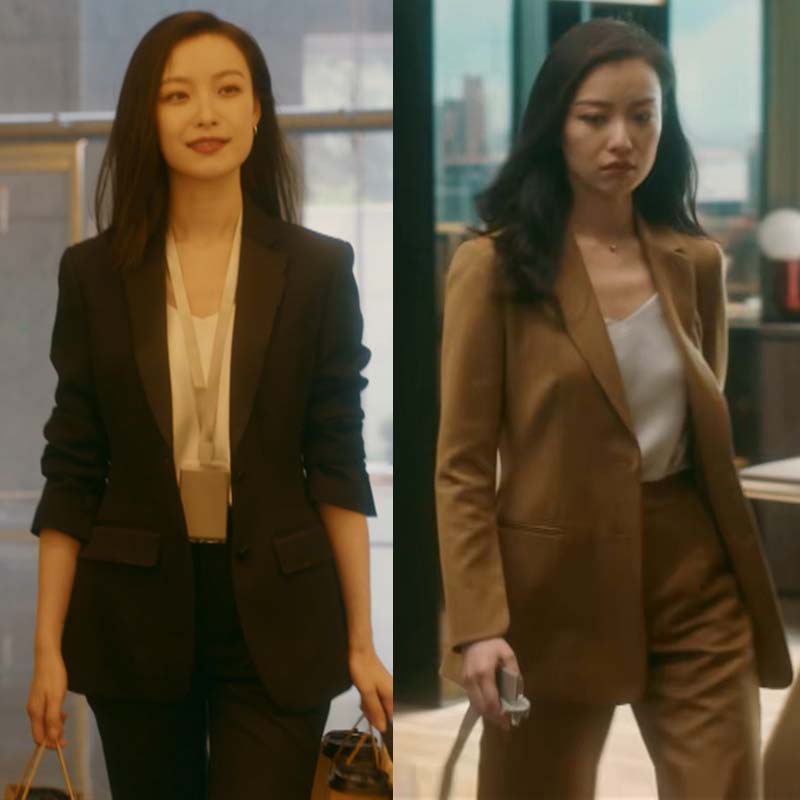 倪妮明星同款黑色职业西装套装