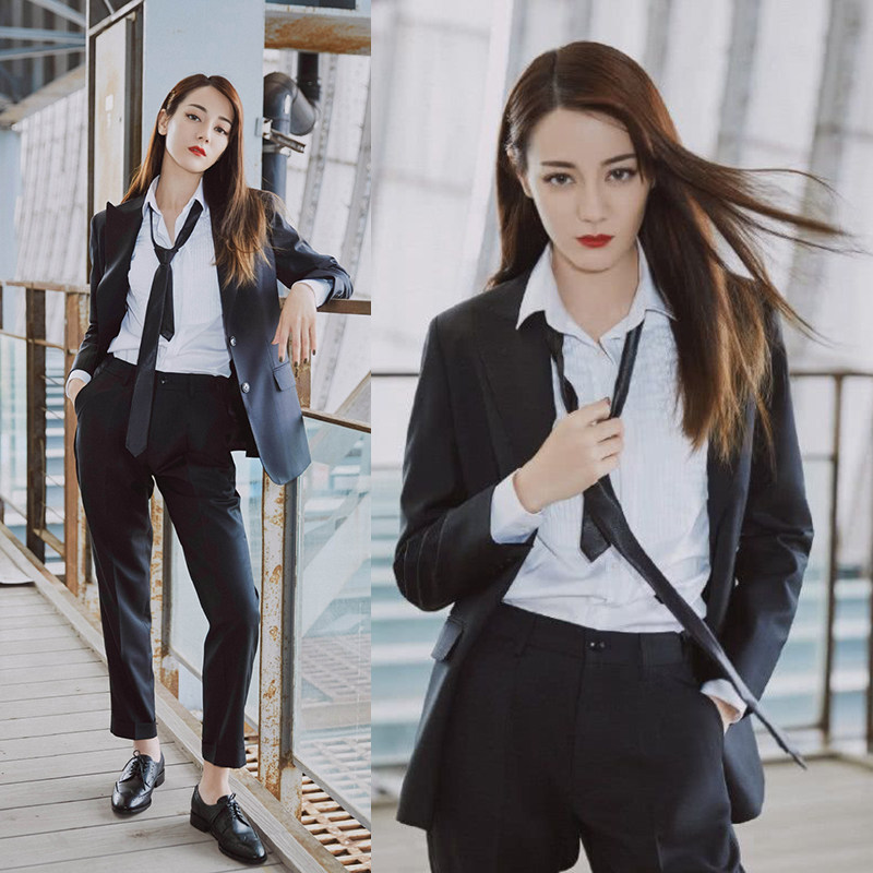 迪丽热巴明星同款时尚帅气西装外套女显瘦职业套装西服裤子两件套