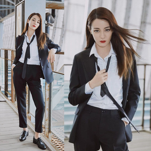 迪丽热巴明星同款时尚帅气西装外套女显瘦职业套装西服裤子两件套