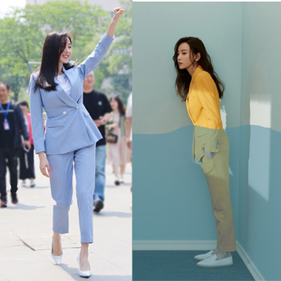 张天爱明星同款西装套装女小外套九分裤西服两件套时尚职业工作服