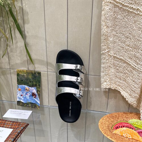 勃肯鞋皮带扣一字拖女夏厚