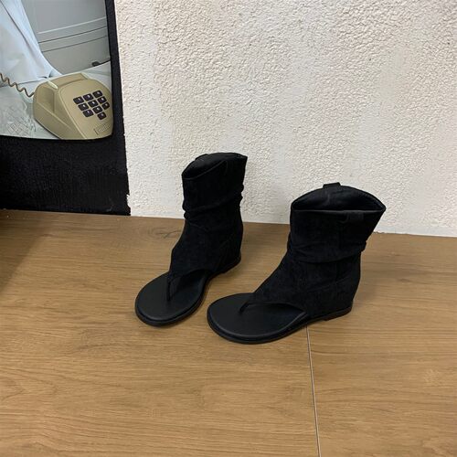 韩版内增高凉鞋磨砂真皮夹