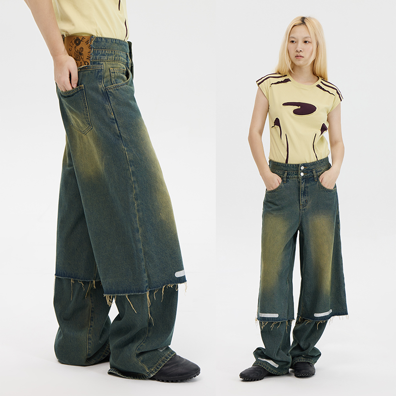 CONP石墨绿双层复古牛仔裤