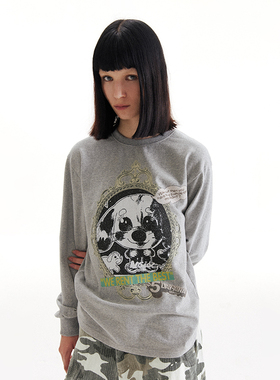 CONP 24SS 画框里的狗狗纯棉长T恤 美式休闲灰色上衣复古中性