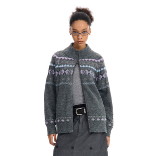CONP 24AW 费尔岛提花抓毛毛衣圆领拉链外套