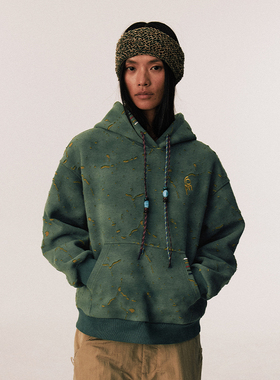 CONP 25AW 玉石双色裂纹烧花洗褪合身短款连帽卫衣