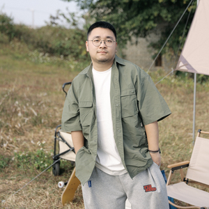 LiiiStore2023夏款日系复古多口袋尼龙oversize廓版短袖衬衫男