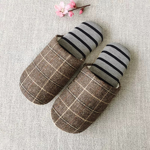 春秋夏季 布底英伦格子拖鞋 木地板包头拖子轻便静音 居家男士 新款
