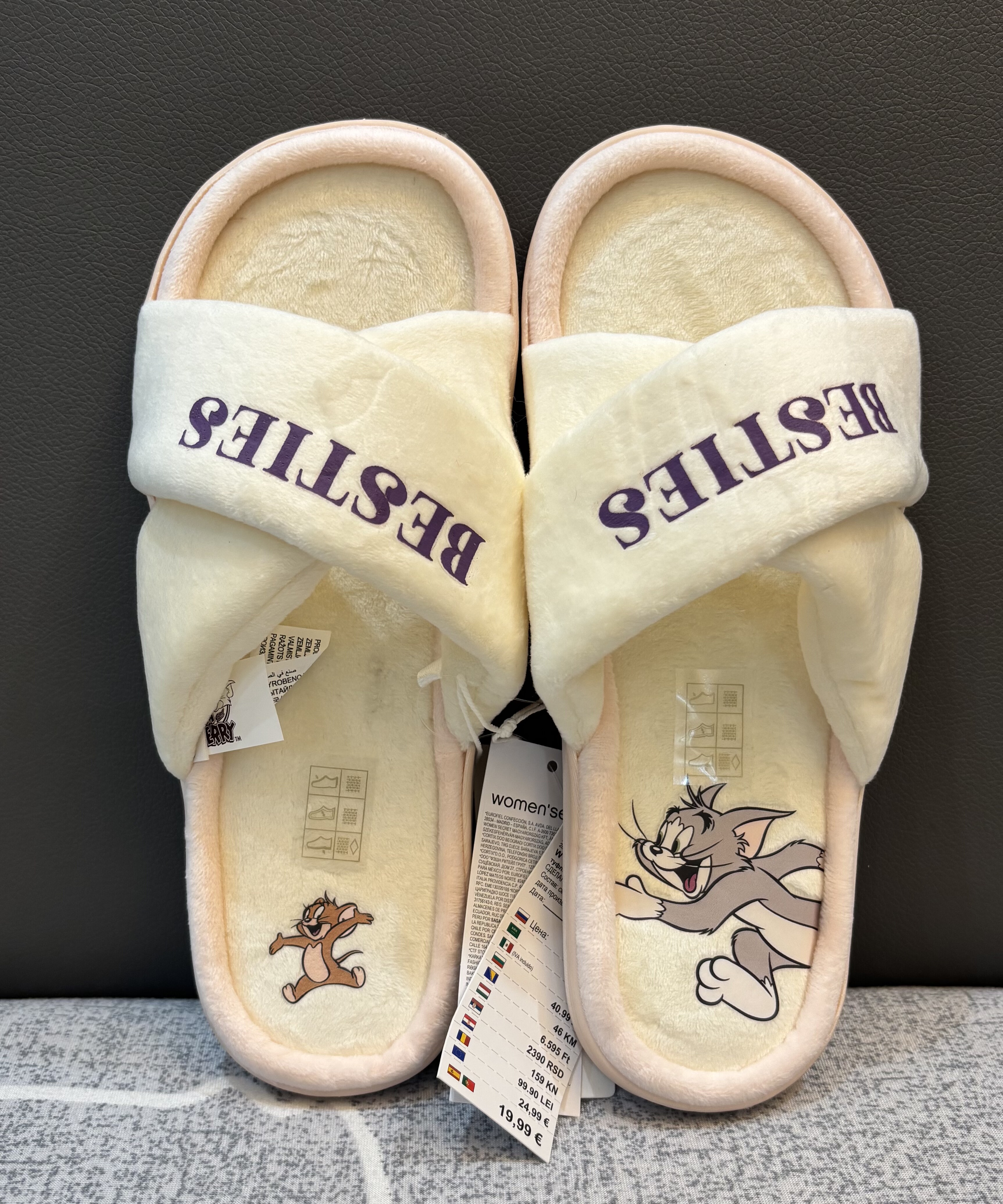 出口品质原单女士春秋家居室内开口居家毛绒拖鞋猫和老鼠棉拖鞋