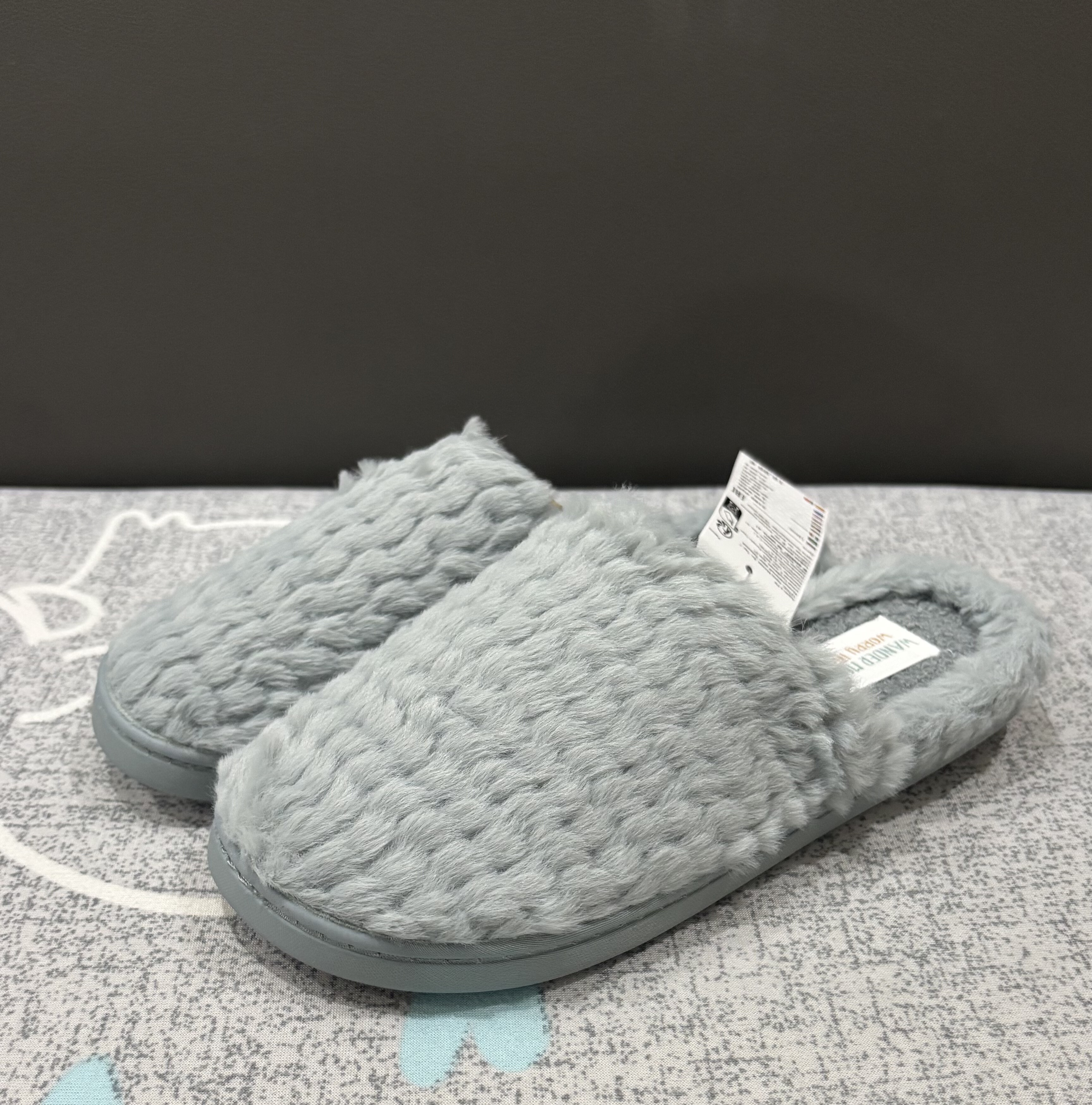 外贸出口原单女士秋冬家居室内保暖居家毛绒拖鞋简约灰色棉拖鞋