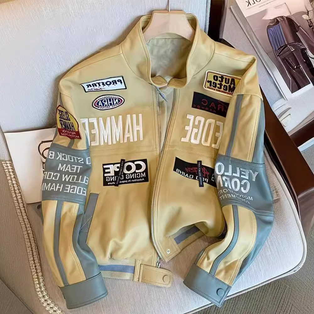 高级感机车皮衣夹克重工