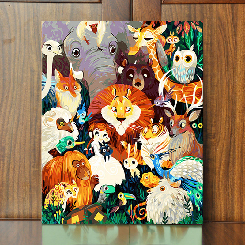 数字油画动物卡通儿童diy手绘填色卧室客厅装饰画包邮 野野仙踪