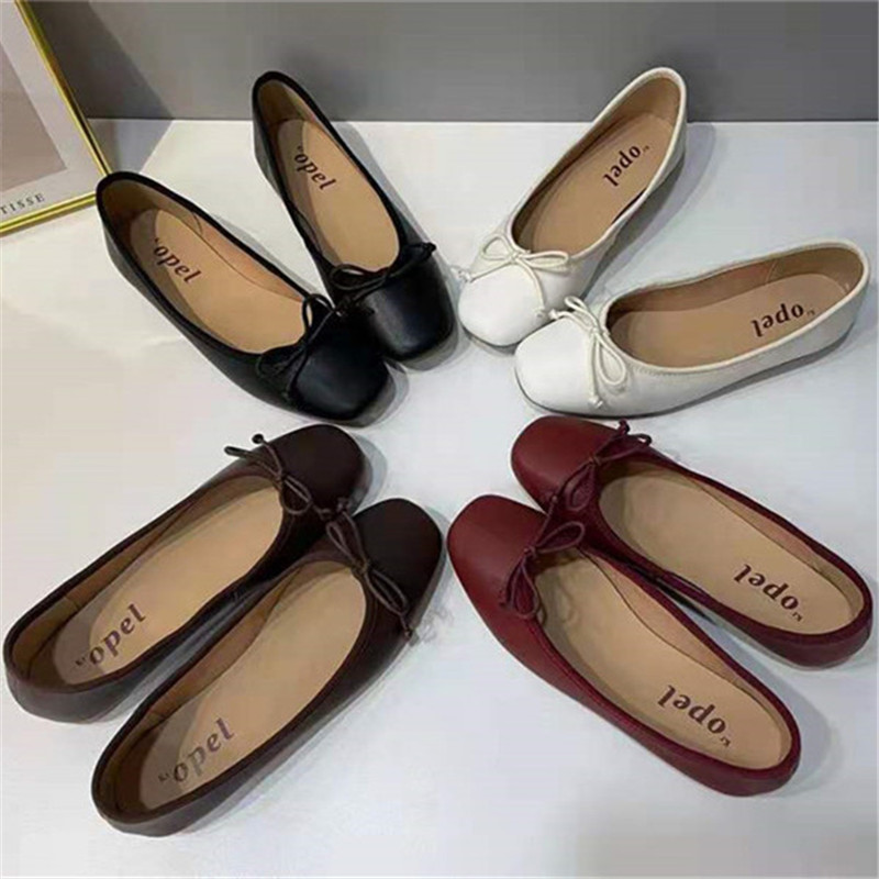 原装opel全牛皮手工蝴蝶结芭蕾防滑单鞋平底舒适新款一脚蹬乐福鞋