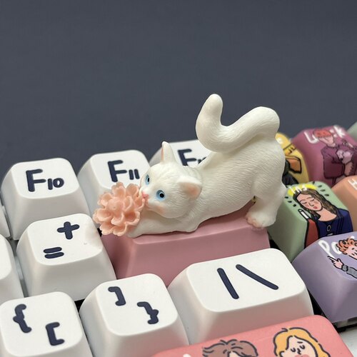 可爱粉色花朵小猫键帽