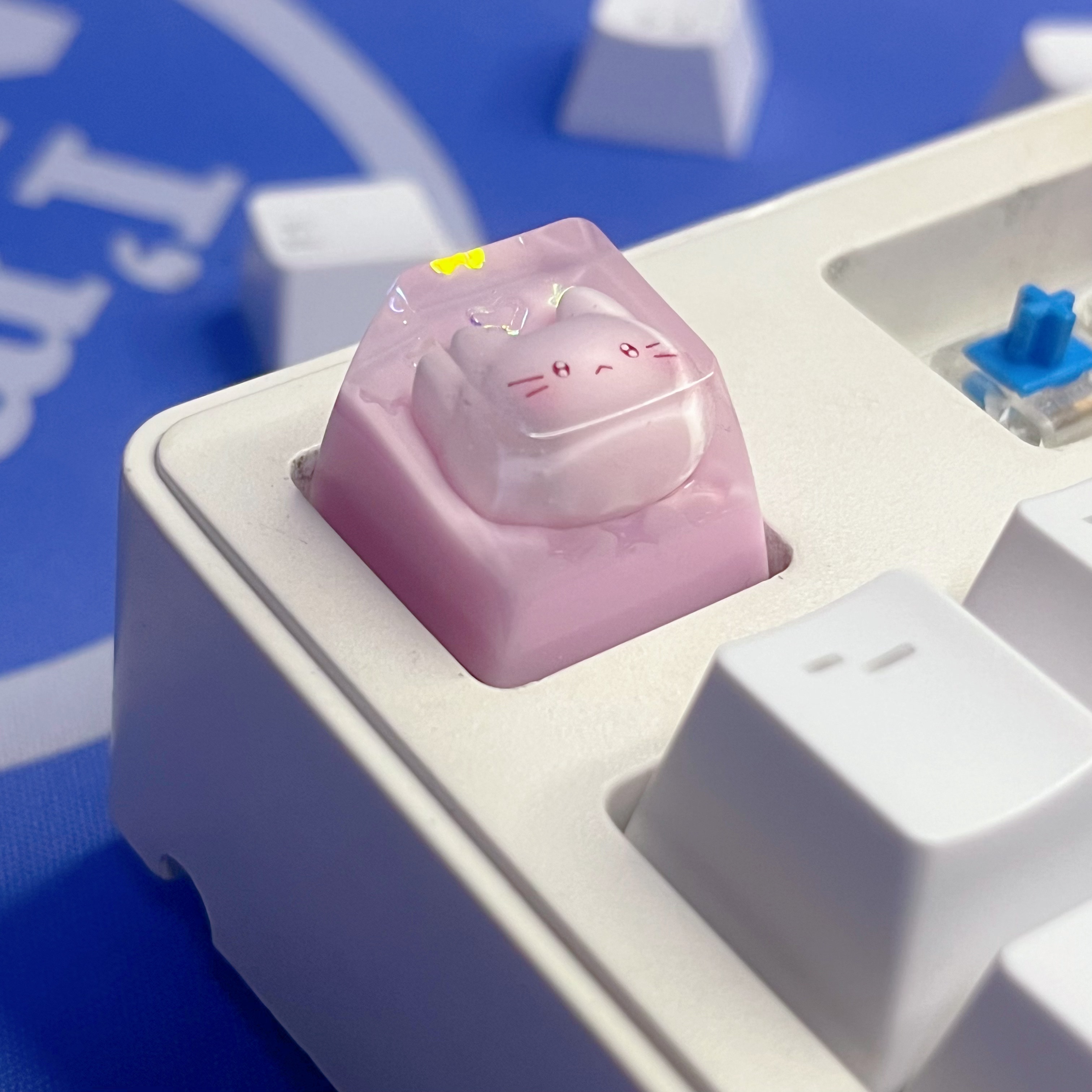 粉猫头键帽Kitty猫咪机械键盘透明光树脂亮片esc键生日礼物键帽