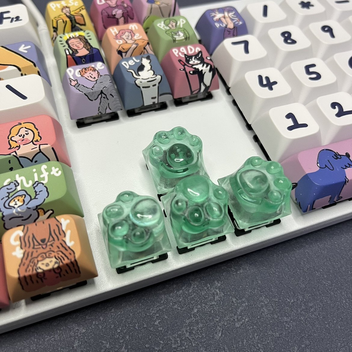 透光绿猫爪键帽树脂个性机械键盘键帽透明十字轴可爱软猫爪键帽