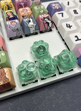 透光绿猫爪键帽树脂个性机械键盘键帽透明十字轴可爱软猫爪键帽