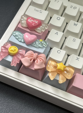 粉色蓝色翅膀蝴蝶结键帽enter alt tab键 机械键盘个性R4增补键帽