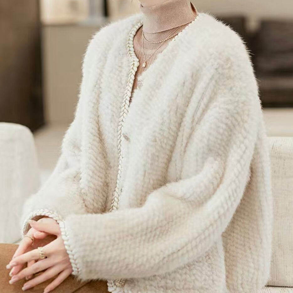 进口水貂编织小香风珍珠貂皮草外套女高级感秋冬新款水貂毛短款