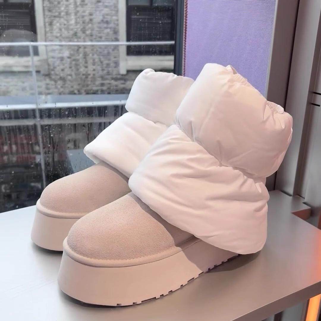 羊皮毛一体防水羽绒短筒雪地靴女