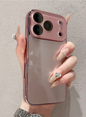 轻奢水晶玻璃适用苹果17promax手机壳电镀新款iphone16pro网红超火爆款15带镜头膜14男女13简约防摔保护套17