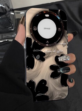 黑色水墨花适用华为mate80pro手机壳彩绘新款mate60时尚简约mate60pro个性艺术mate50pro高级感防摔保护套