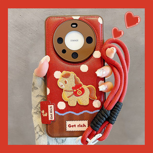 波点刺绣小马适用华为mate80promax手机壳彩绘新款 m60可爱创意p70全包防摔保护套 mate70红色喜庆pura80新年款