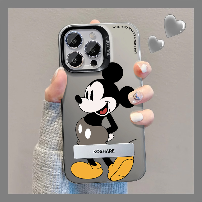 适用苹果17promax手机壳可爱米奇米妮新款iphone16pro卡通动漫15金属支架14彩绘创意13高级感女款17防摔软套