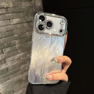 适用苹果17promax手机壳羽纱新款iphone16pro自带镜头膜15小众高级感女款14超好看彩绘17Air硅胶13防摔保护套