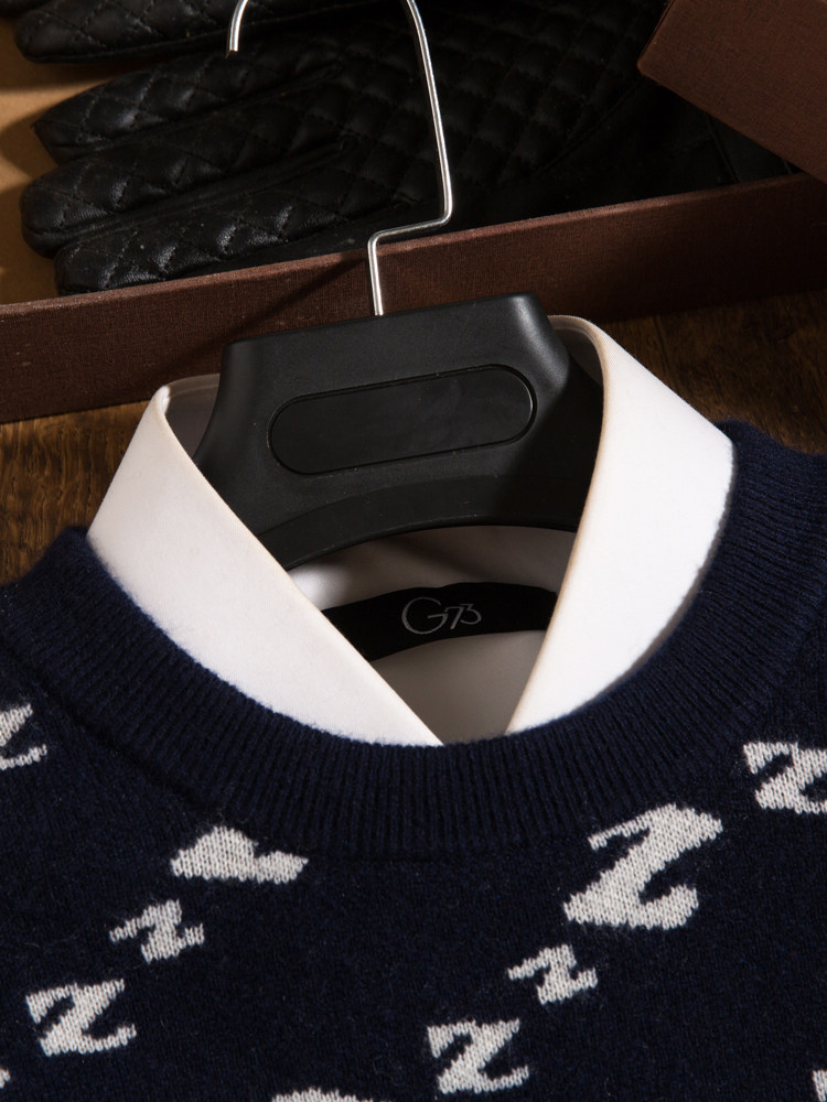 연예인들의 겨울 남자 동자 자카드 스웨터 따뜻하고 패셔너블한 유스 니트 스웨터 남자 캐시미어 스웨터 도톰한 라운드넥