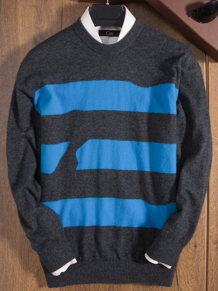 겨울철 남성용 불규칙한 배색 스트라이프 스웨터 청소년용 풀오버와 동일한 스타일 라운드 넥이 있는 남아 및 여아용 캐시미어 스웨터