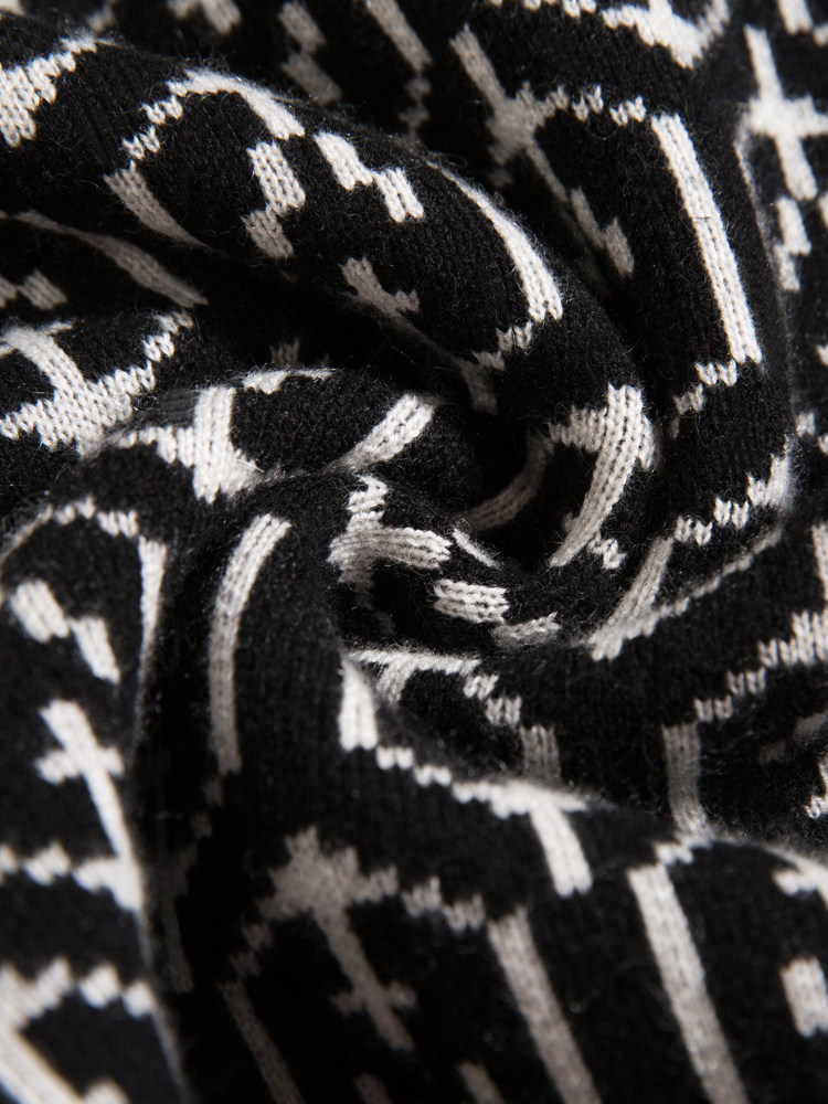 두꺼운 둥근 목을 가진 남성용 겨울 도시 가벼운 럭셔리 물떼새 격자 자카드 니트 캐시미어 스웨터 남성용 흑백 대비 스웨터