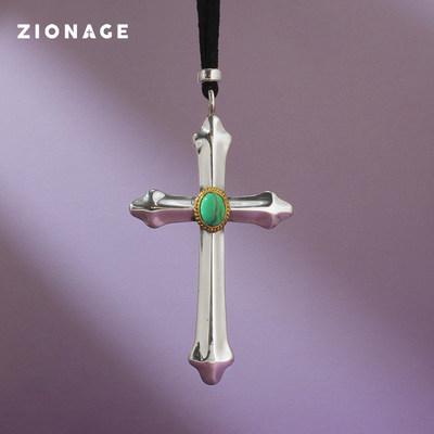 罗马项链925银精工镶嵌十字架