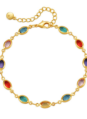 外贸新品彩色亚克力材质波西米亚民族风小众手链铜镀18K真金链条